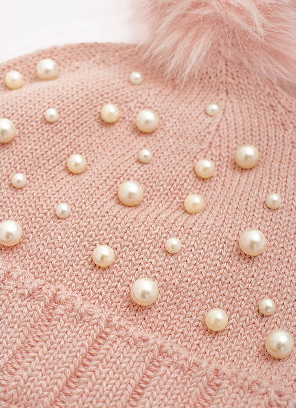 Touca Tricot Canelada Bordados Pompom Pele