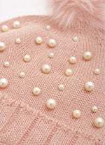 Touca Tricot Canelada Bordados Pompom Pele