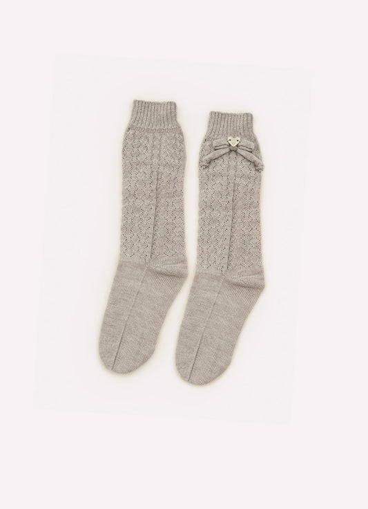 Meia Tricot Ponto Renda Laço