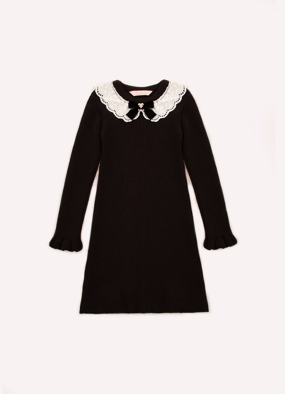 Vestido Tricot Canelado Gola Renda