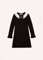 Vestido Tricot Canelado Gola Renda