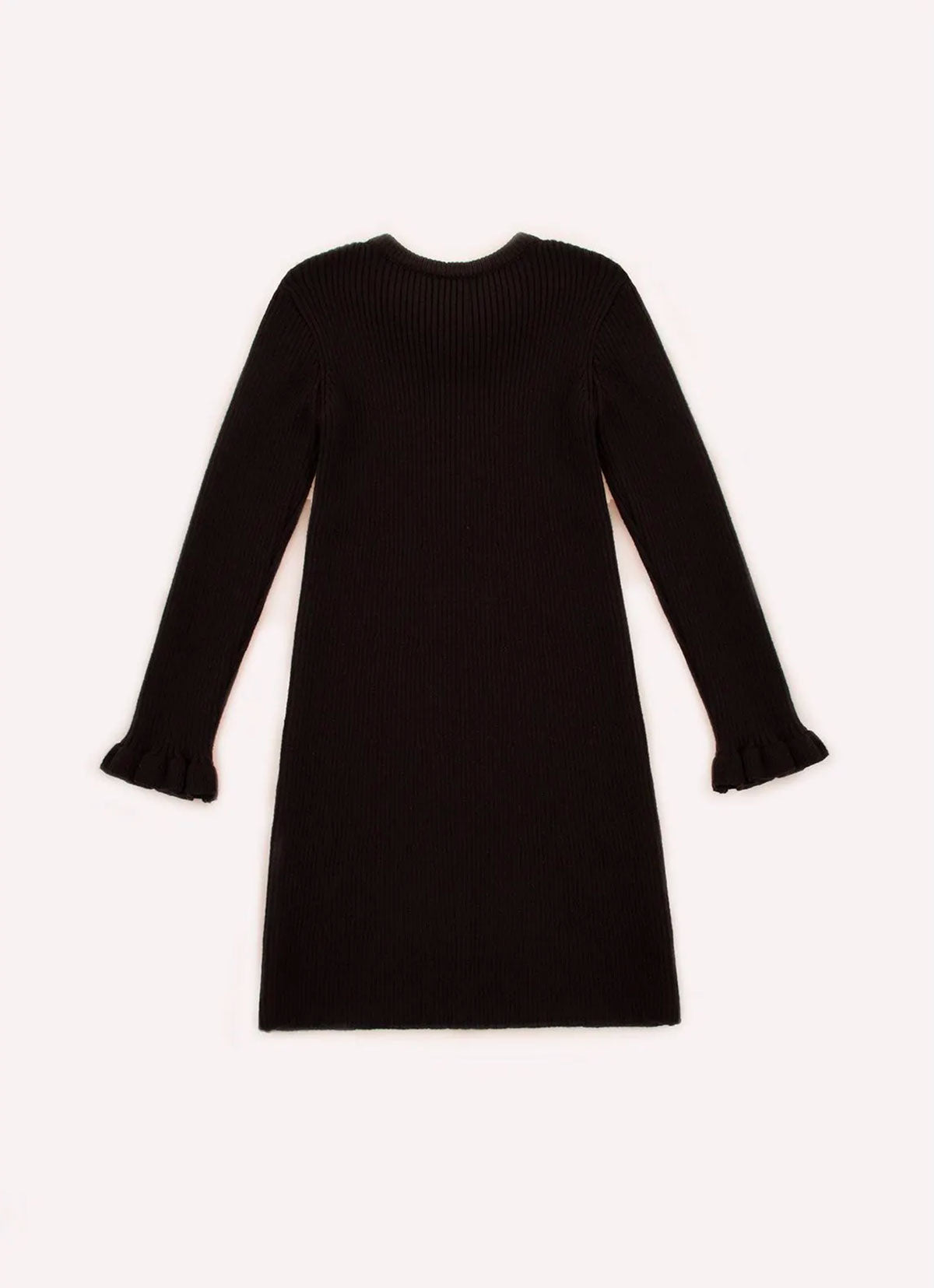 Vestido Tricot Canelado Gola Renda