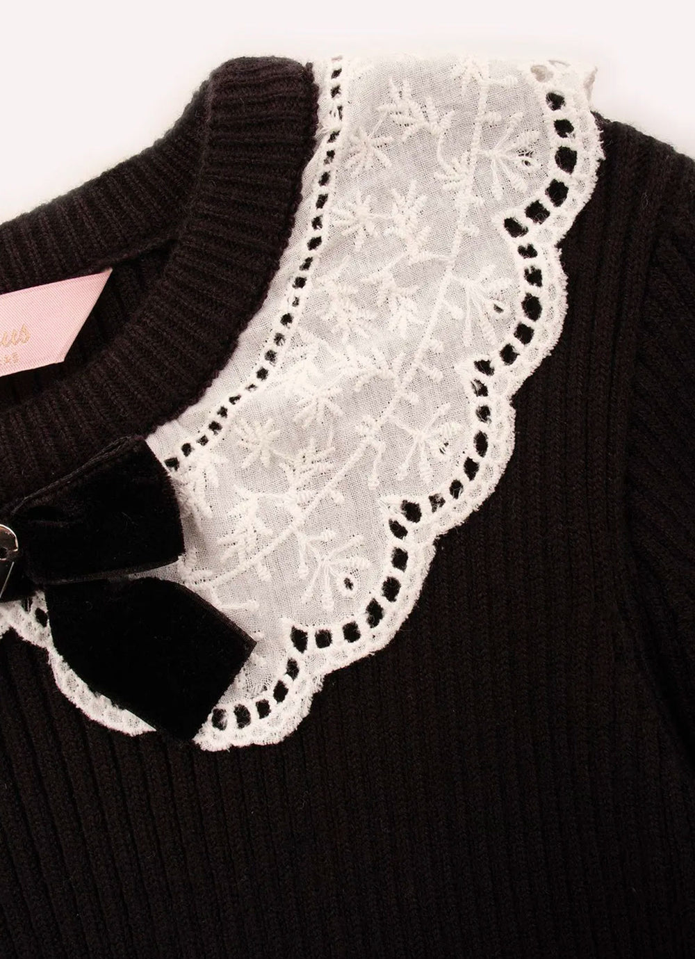 Vestido Tricot Canelado Gola Renda