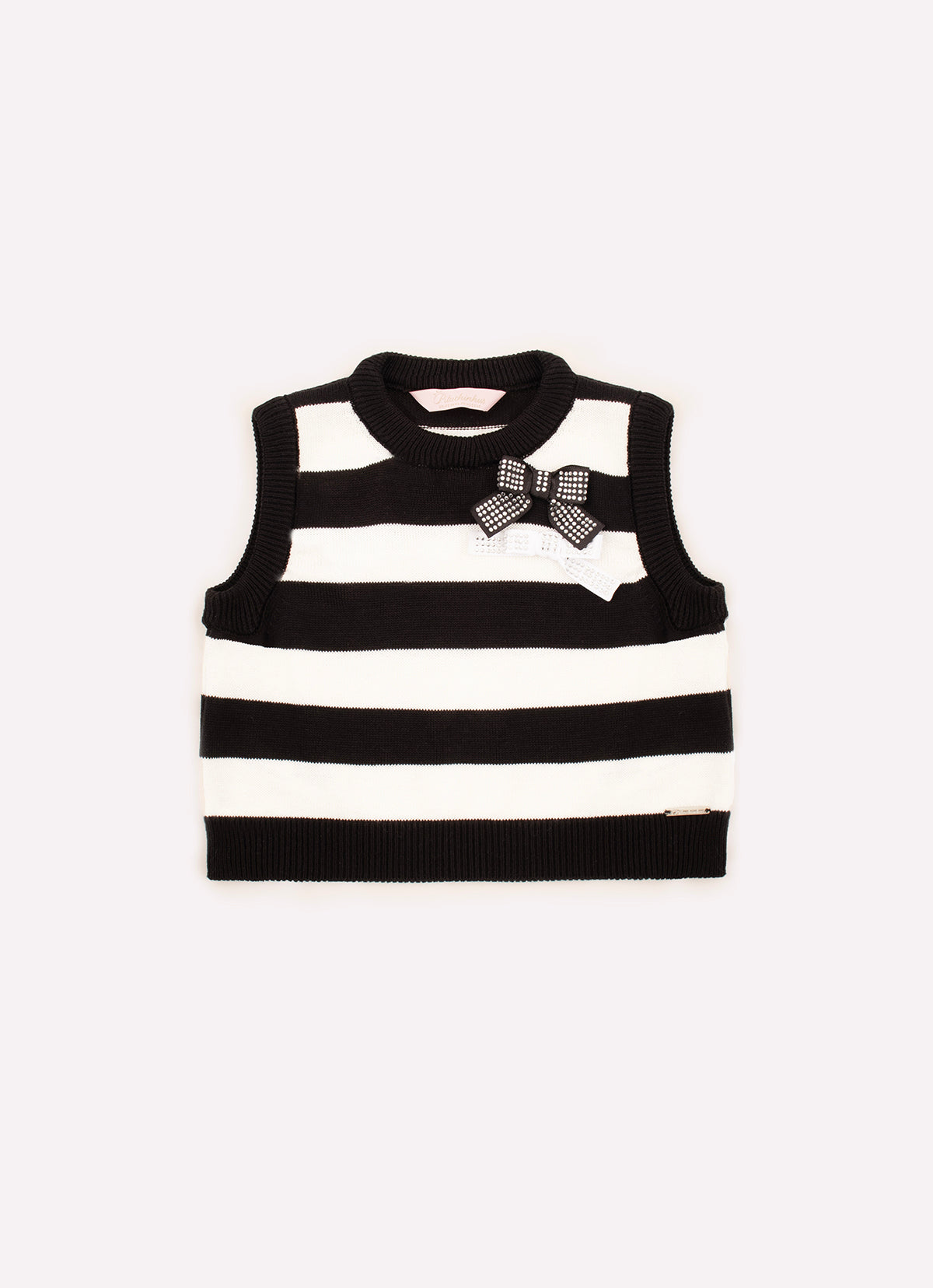 Colete Tricot Cropped Listrado Laços Cristal