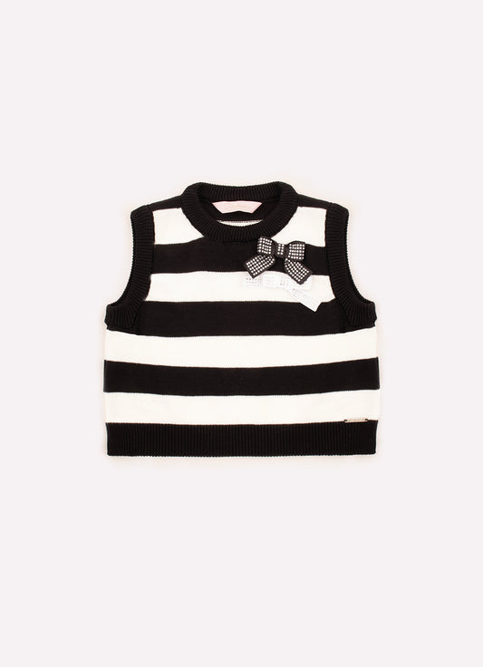 Colete Tricot Cropped Listrado Laços Cristal