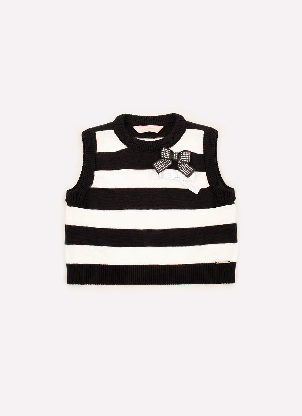 Colete Tricot Cropped Listrado Laços Cristal