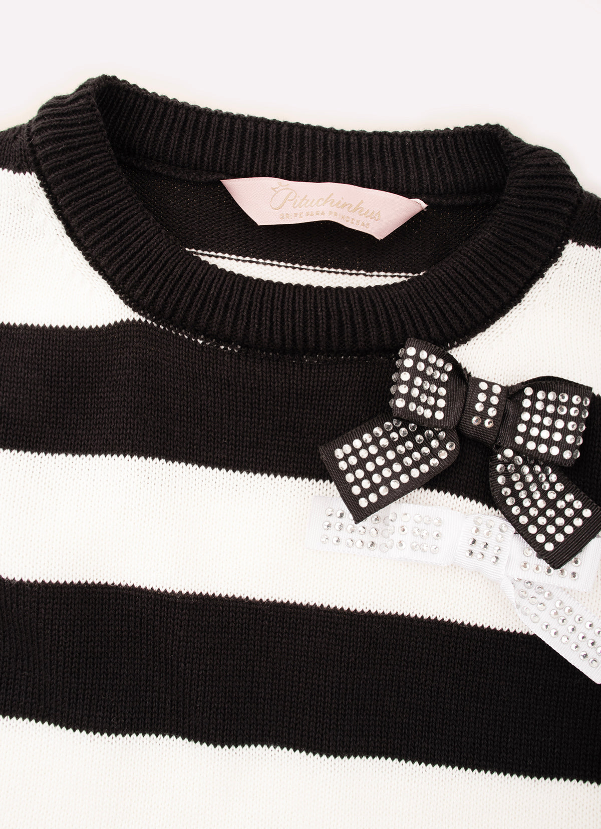 Colete Tricot Cropped Listrado Laços Cristal