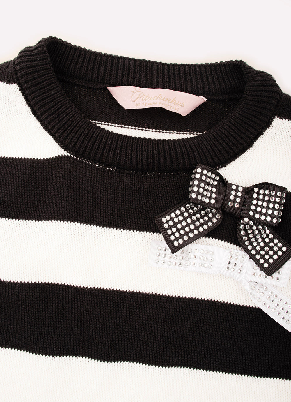 Colete Tricot Cropped Listrado Laços Cristal
