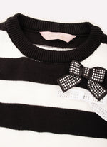 Colete Tricot Cropped Listrado Laços Cristal