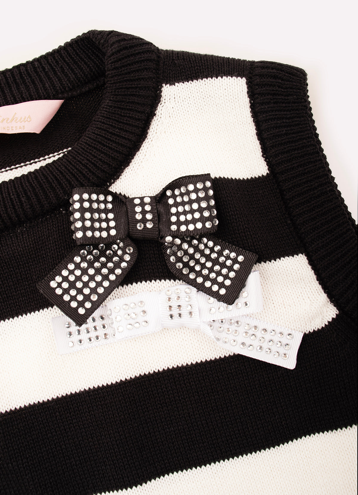 Colete Tricot Cropped Listrado Laços Cristal
