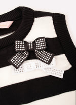 Colete Tricot Cropped Listrado Laços Cristal