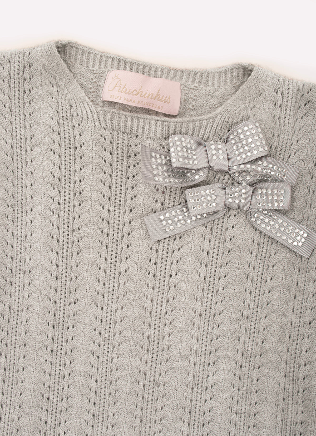 Blusa Tricot Ponto Rendado Laços