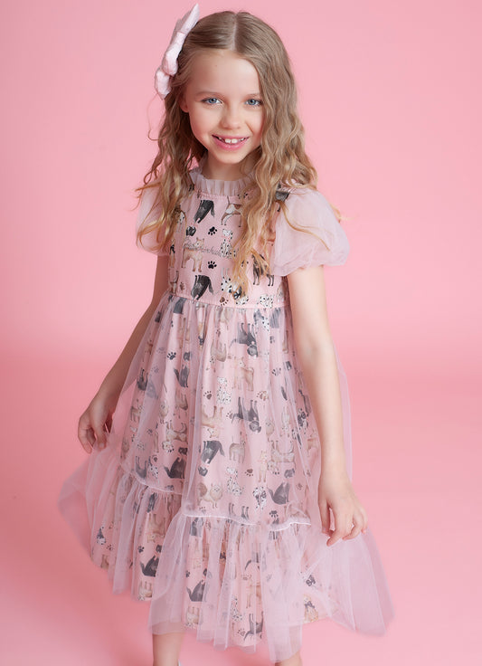 Vestido Algodão Mangas Tule