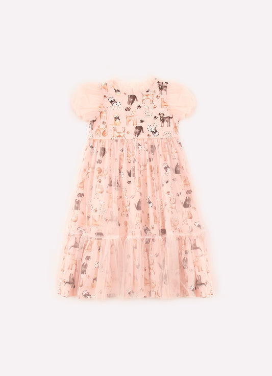 Vestido Algodão Mangas Tule