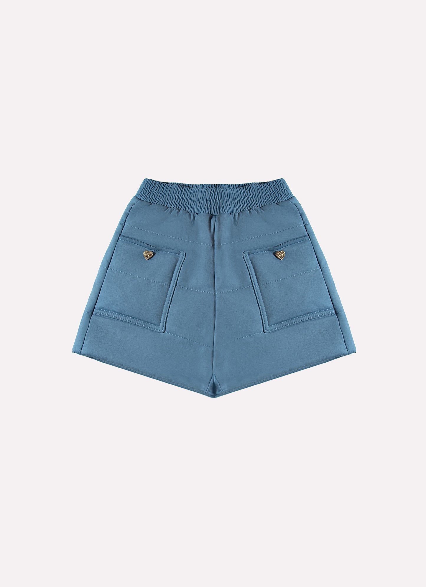 Short Puffer Tricoline Bolsos Botões Joia Coração