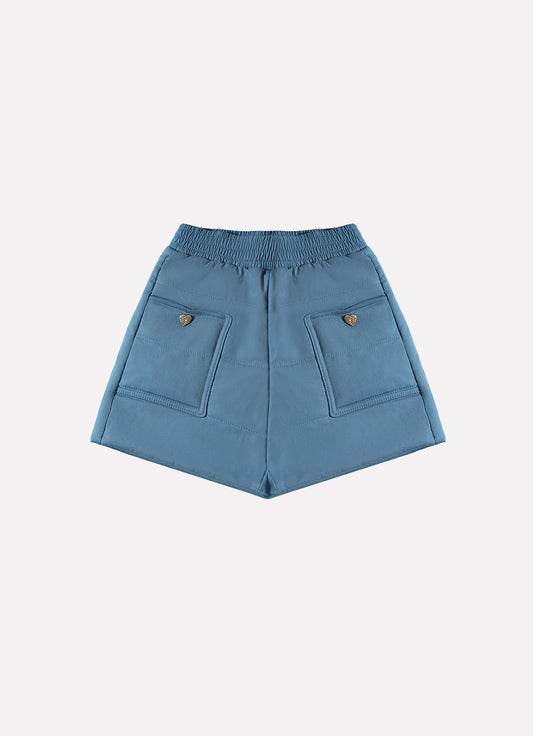 Short Puffer Tricoline Bolsos Botões Joia Coração