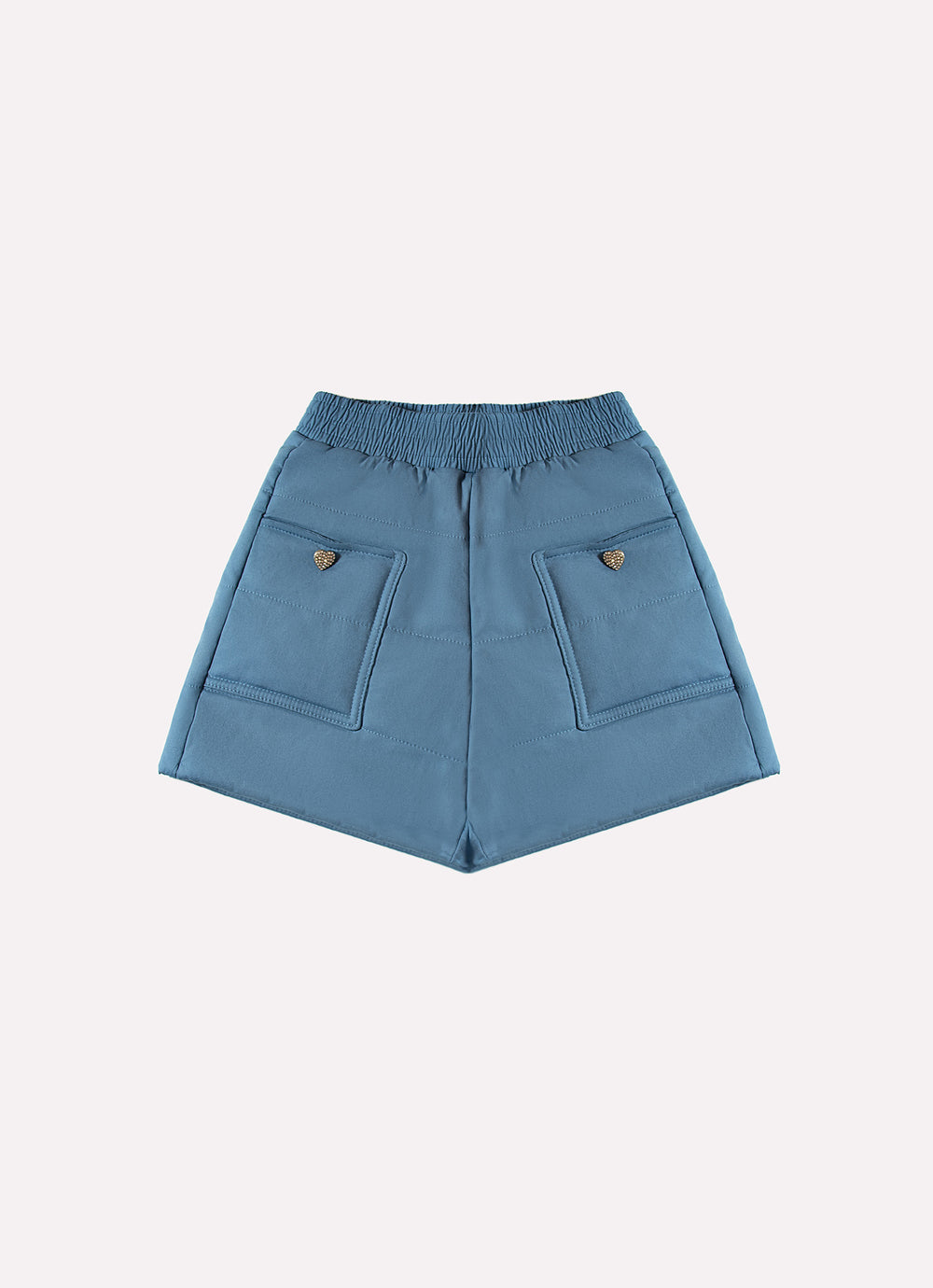 Short Puffer Tricoline Bolsos Botões Joia Coração