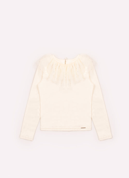 Blusa Cotton Gola Tule Cristais