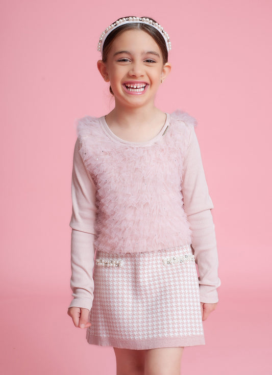 Blusa Cropped Ribana Tule Cristais