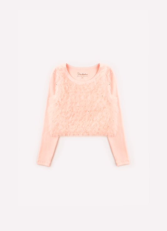 Blusa Cropped Ribana Tule Cristais