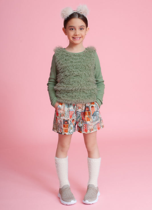 Short Algodão Estampado Casinhas
