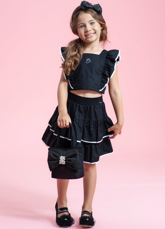 Saia Short Tricoline Babados Viés Branco