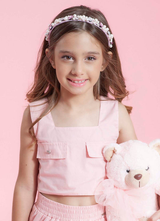 Blusa Cropped Tricoline Lapela Botões Joia