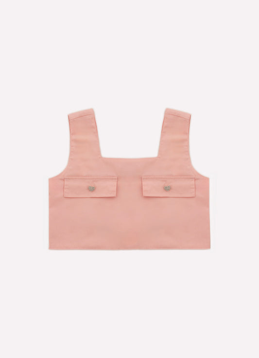 Blusa Cropped Tricoline Lapela Botões Joia