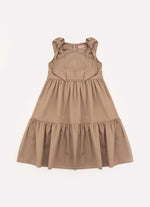 Vestido Tricoline Babado Laços Cristais