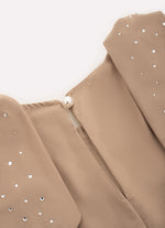 Vestido Tricoline Babado Laços Cristais