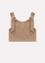 Blusa Tricoline Laços Ombros Cristais