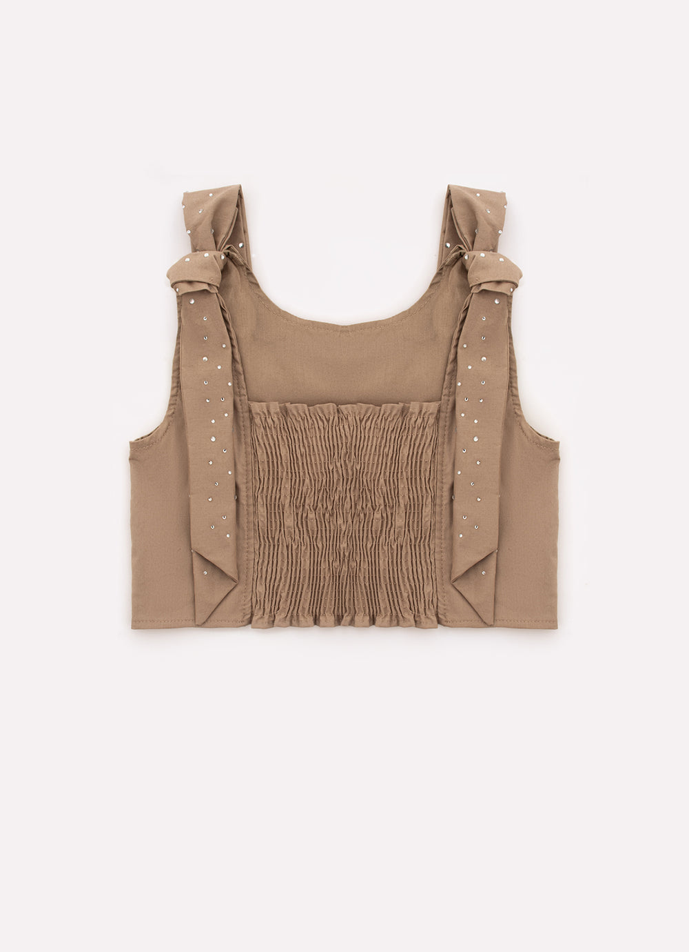Blusa Tricoline Laços Ombros Cristais