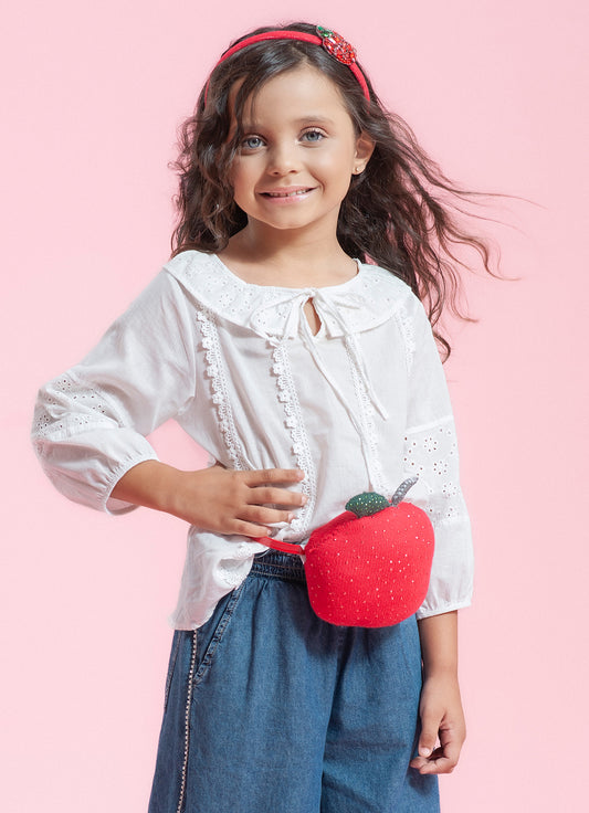 Blusa Bata Algodão Broderi e Renda