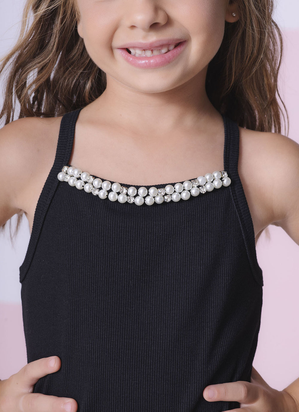 Blusa Alça Ribana Bordados Pérolas e Cristais