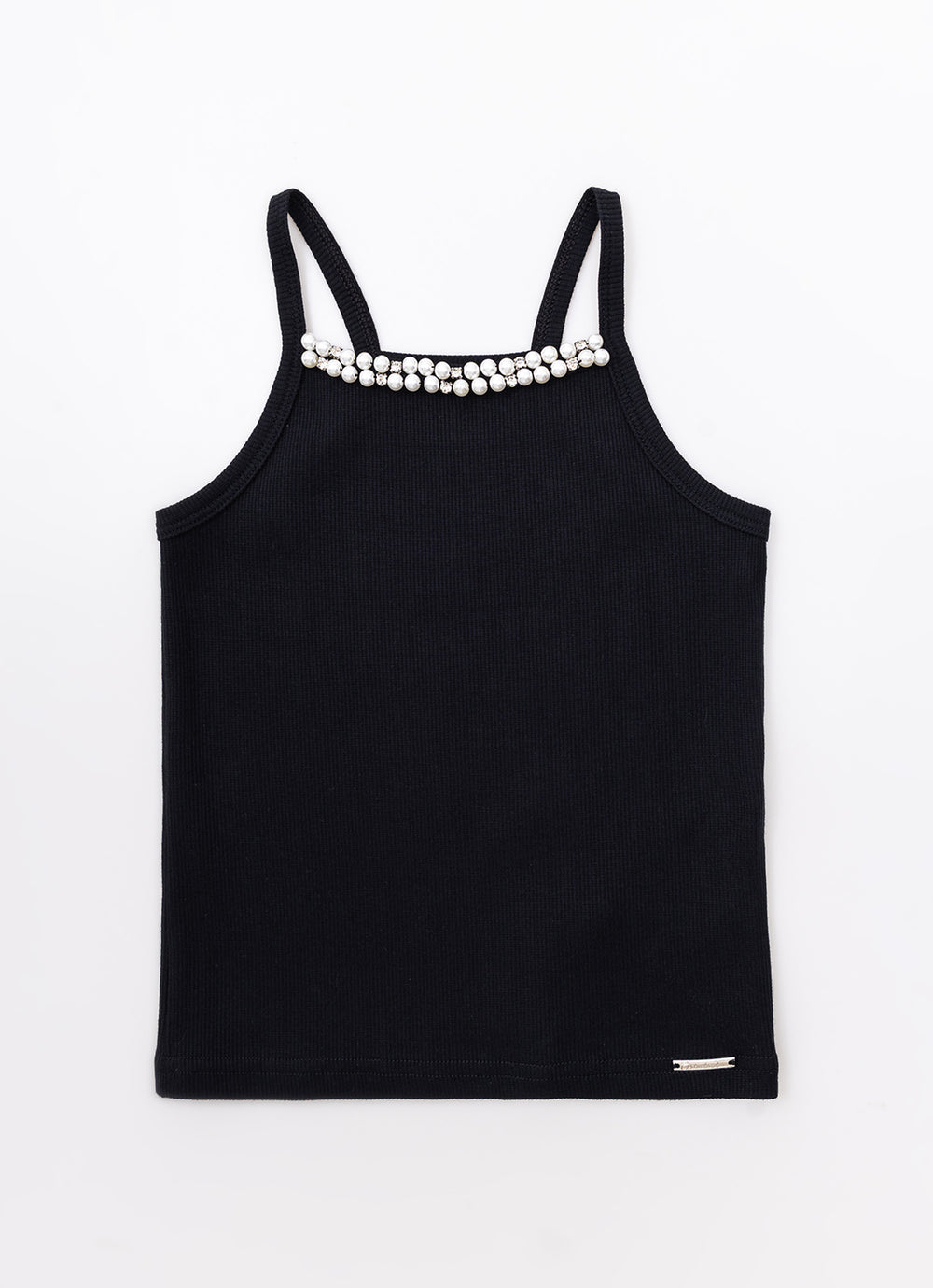 Blusa Alça Ribana Bordados Pérolas e Cristais