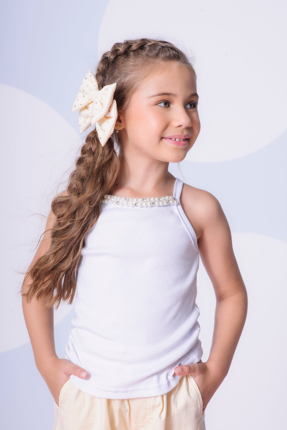 Blusa Alça Ribana Bordados Pérolas e Cristais