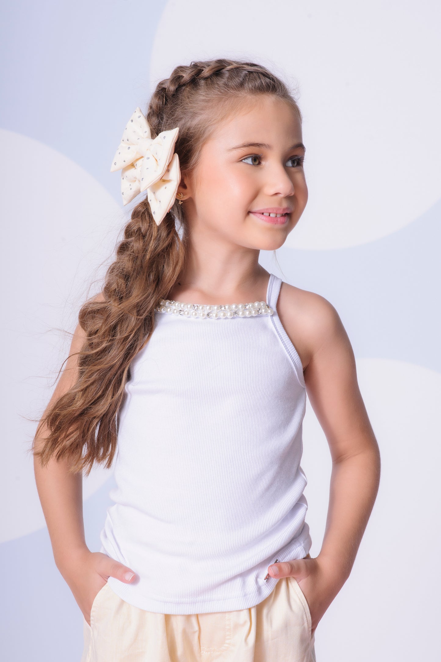 Blusa Alça Ribana Bordados Pérolas e Cristais