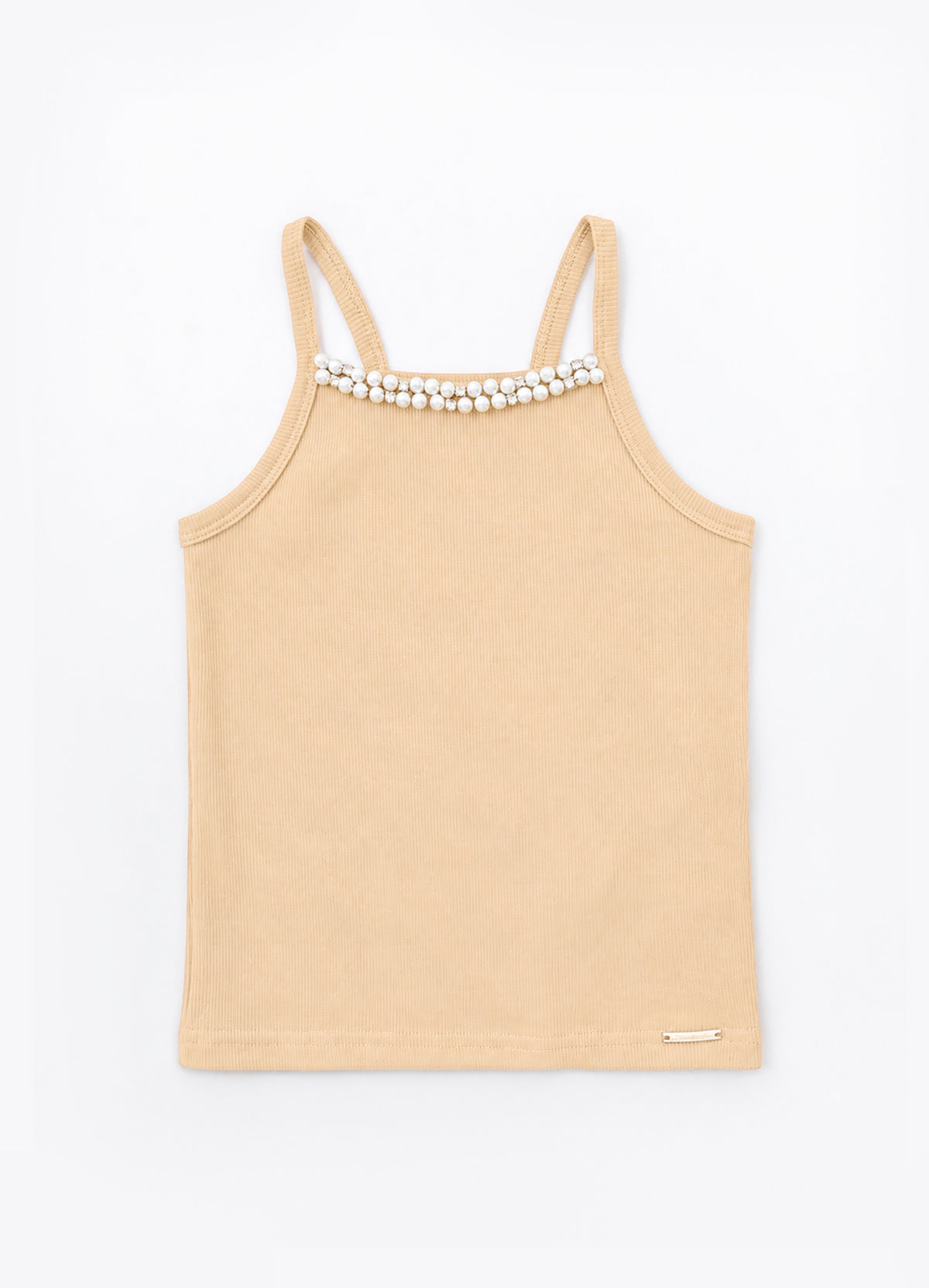 Blusa Alça Ribana Bordados Pérolas e Cristais