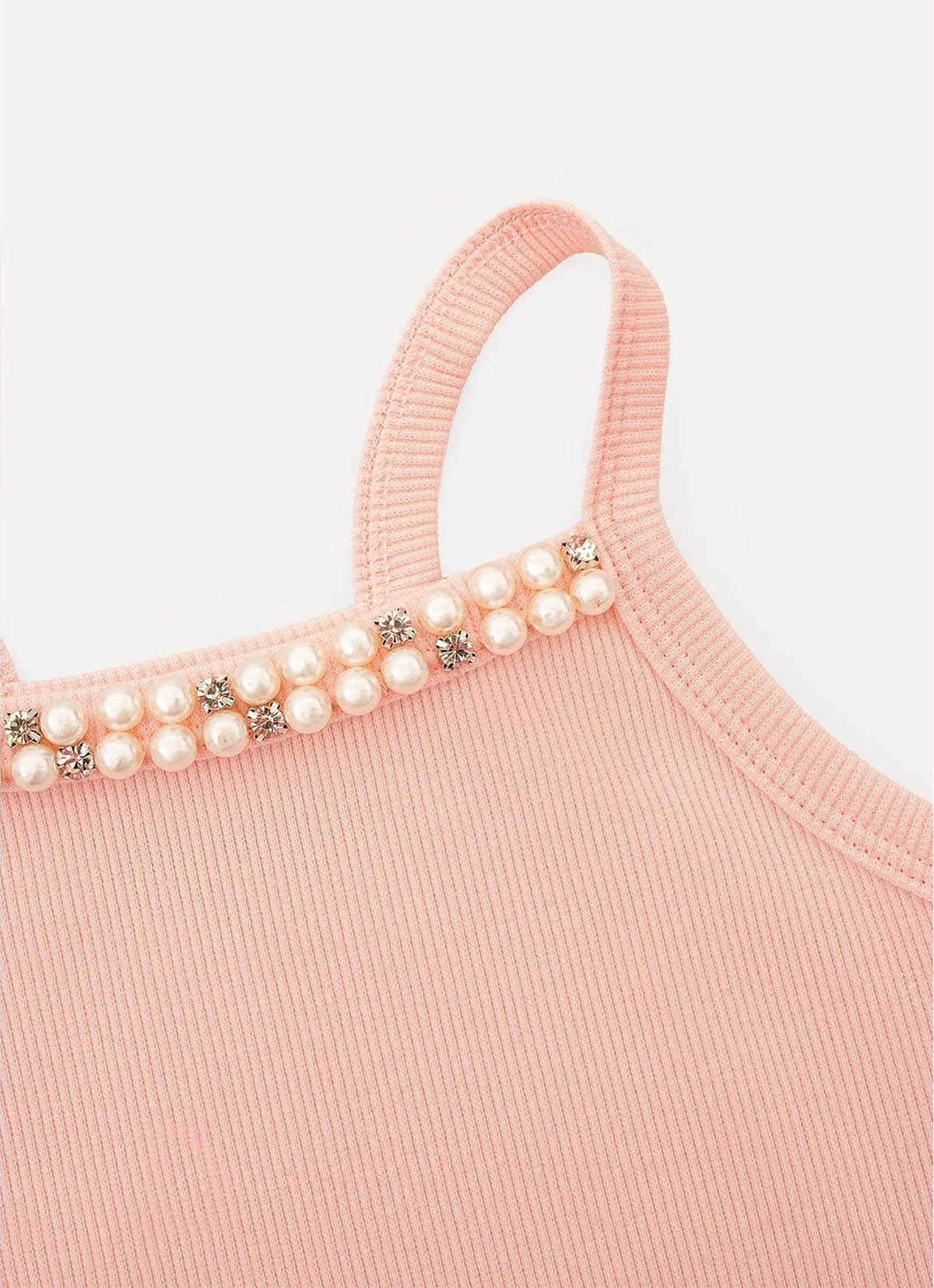 Blusa Alça Ribana Bordados Pérolas e Cristais
