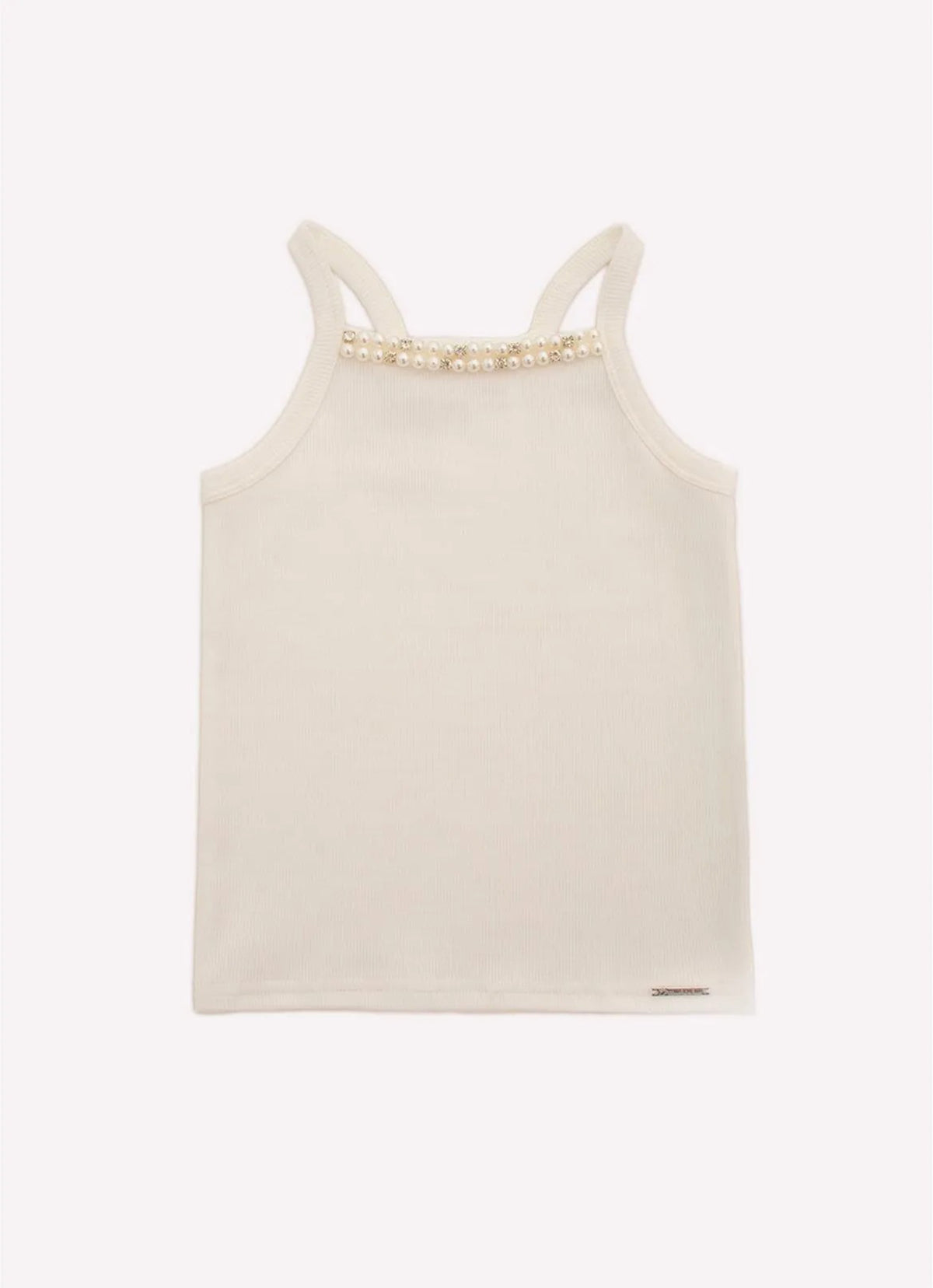 Blusa Alça Ribana Bordados Pérolas e Cristais