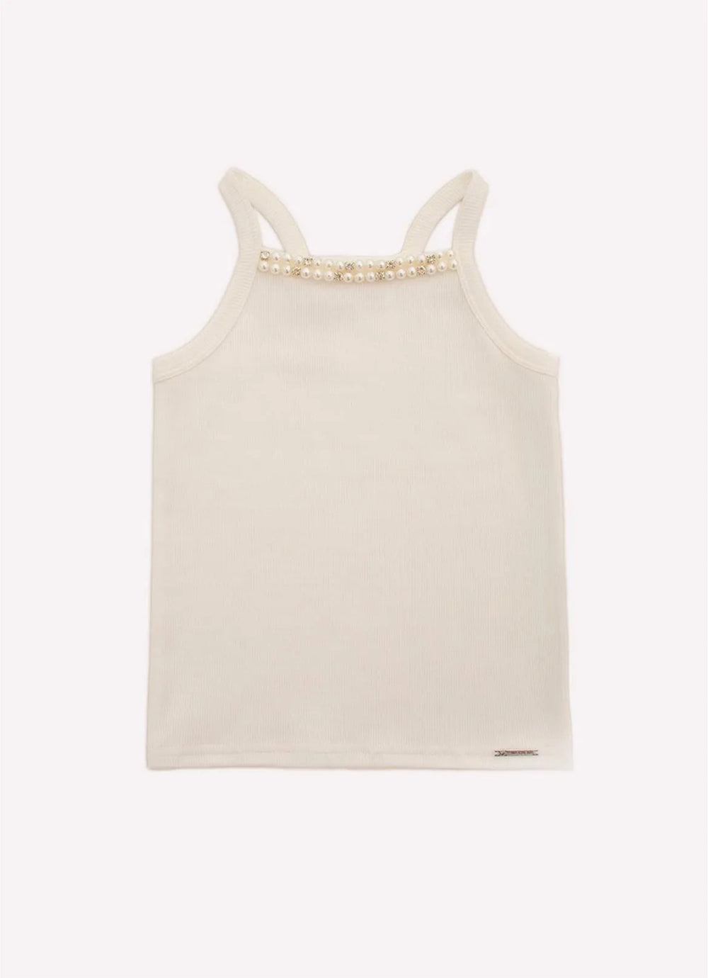 Blusa Alça Ribana Bordados Pérolas e Cristais