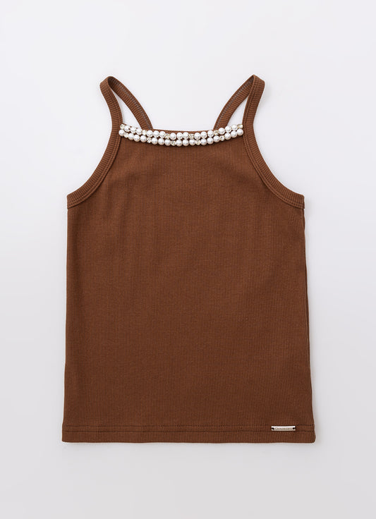 Blusa Alça Ribana Bordados Pérolas e Cristais