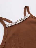 Blusa Alça Ribana Bordados Pérolas e Cristais