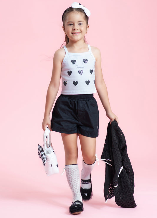 Blusa Cropped Ribana Alça Corações Cristal
