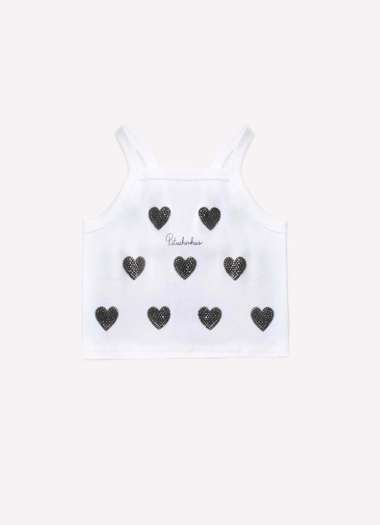 Blusa Cropped Ribana Alça Corações Cristal