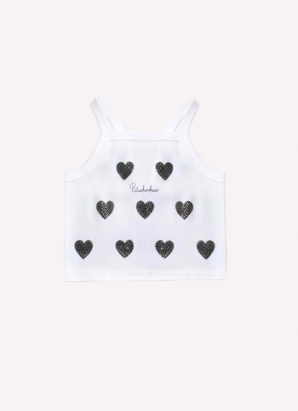 Blusa Cropped Ribana Alça Corações Cristal