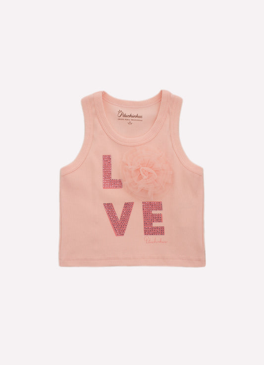 Regata Cropped Ribana Love Cristal Flor Tule