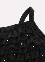 Blusa Cropped Ribana Frufru Tule Cristais
