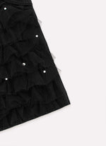 Blusa Cropped Ribana Frufru Tule Cristais