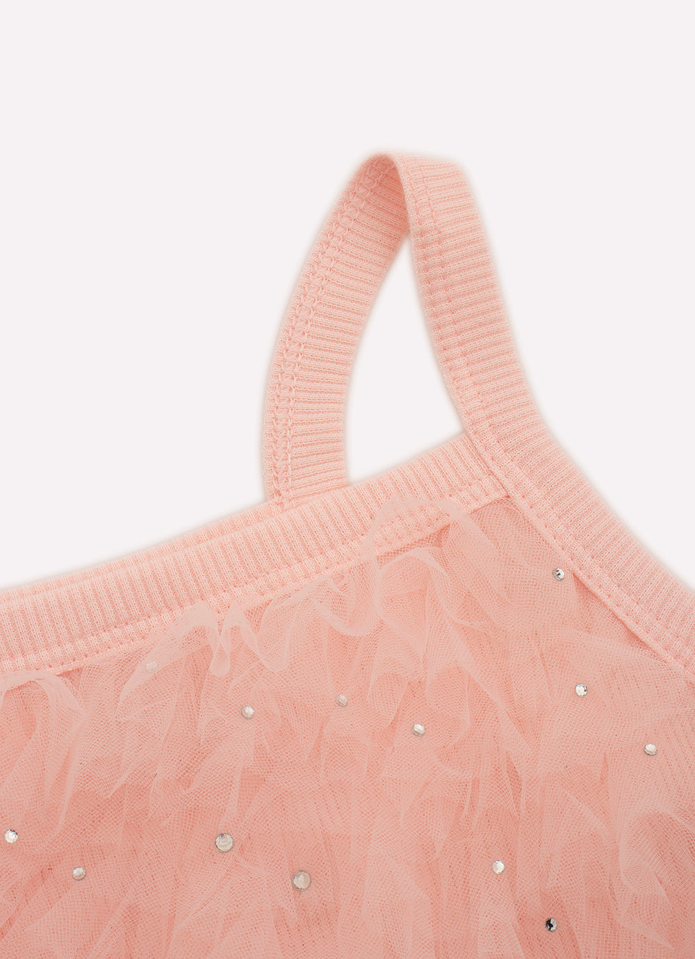 Blusa Cropped Ribana Frufru Tule Cristais